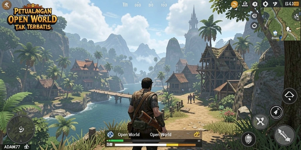 Tampilan antarmuka Open World ADAM77 yang menawan dan interaktif.