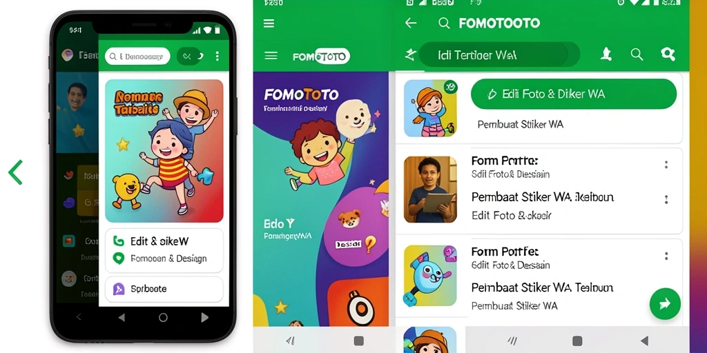 Antarmuka intuitif FOMOTOTO untuk membuat stiker WhatsApp.