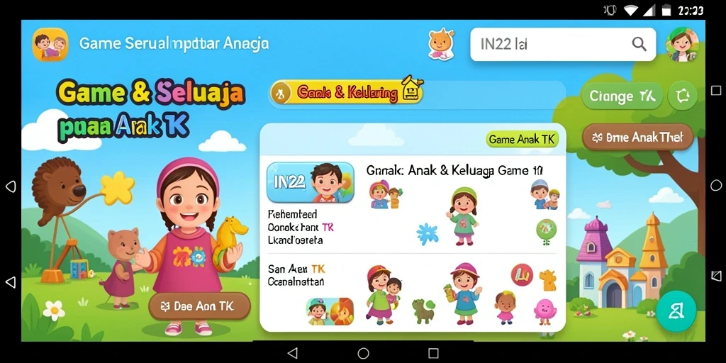 Antarmuka <strong>IN22</strong> yang ceria dan ramah anak-anak.