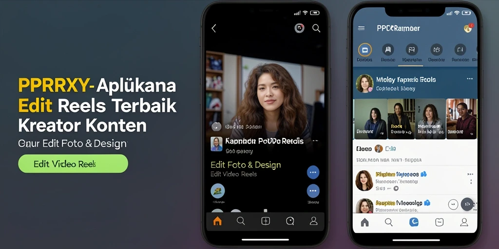 Screenshot aplikasi PPRRYY menampilkan antarmuka editing video reels yang modern.
